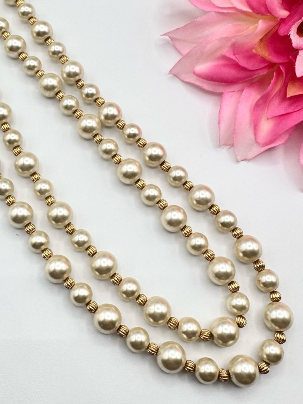 Vintage JBK Jackie Kennedy Glass Pearl Double Strand Necklace Box Clasp Signed
